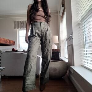 AE 77 New York Pleated Trouser Pants High Rise Olive Green Sz 4